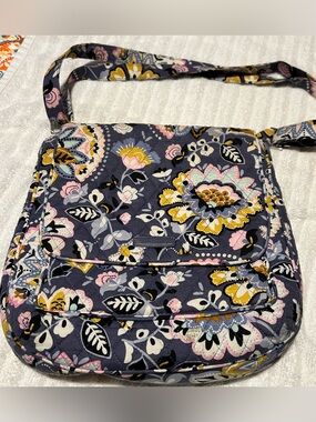 Vera Bradley Navy Floral Quilted Crossbody with Pink & Yellow Accents